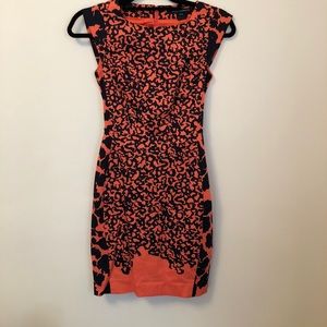 Coral and navy bodycon formal mini dress